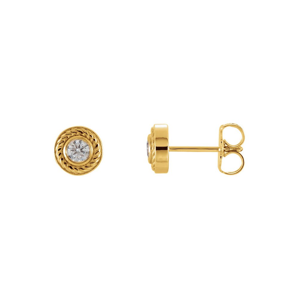 1/5 Cttw Diamond Bezel Set Rope Stud Earrings in 14k Yellow Gold, Item E11965 by The Black Bow Jewelry Co.