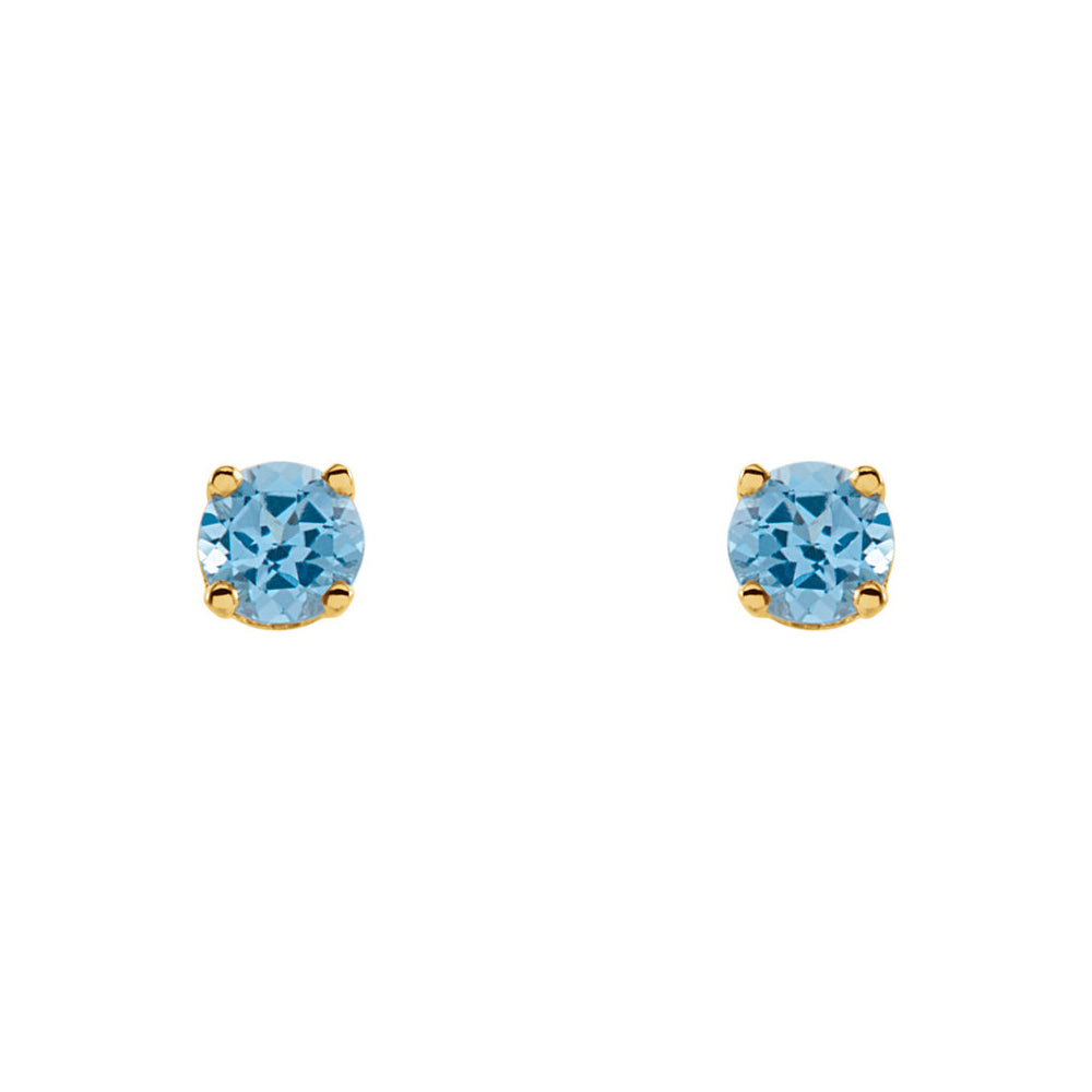 Kids 14k Yellow Gold 3mm Swiss Blue Topaz Youth Threaded Post Earrings, Item E11966 by The Black Bow Jewelry Co.