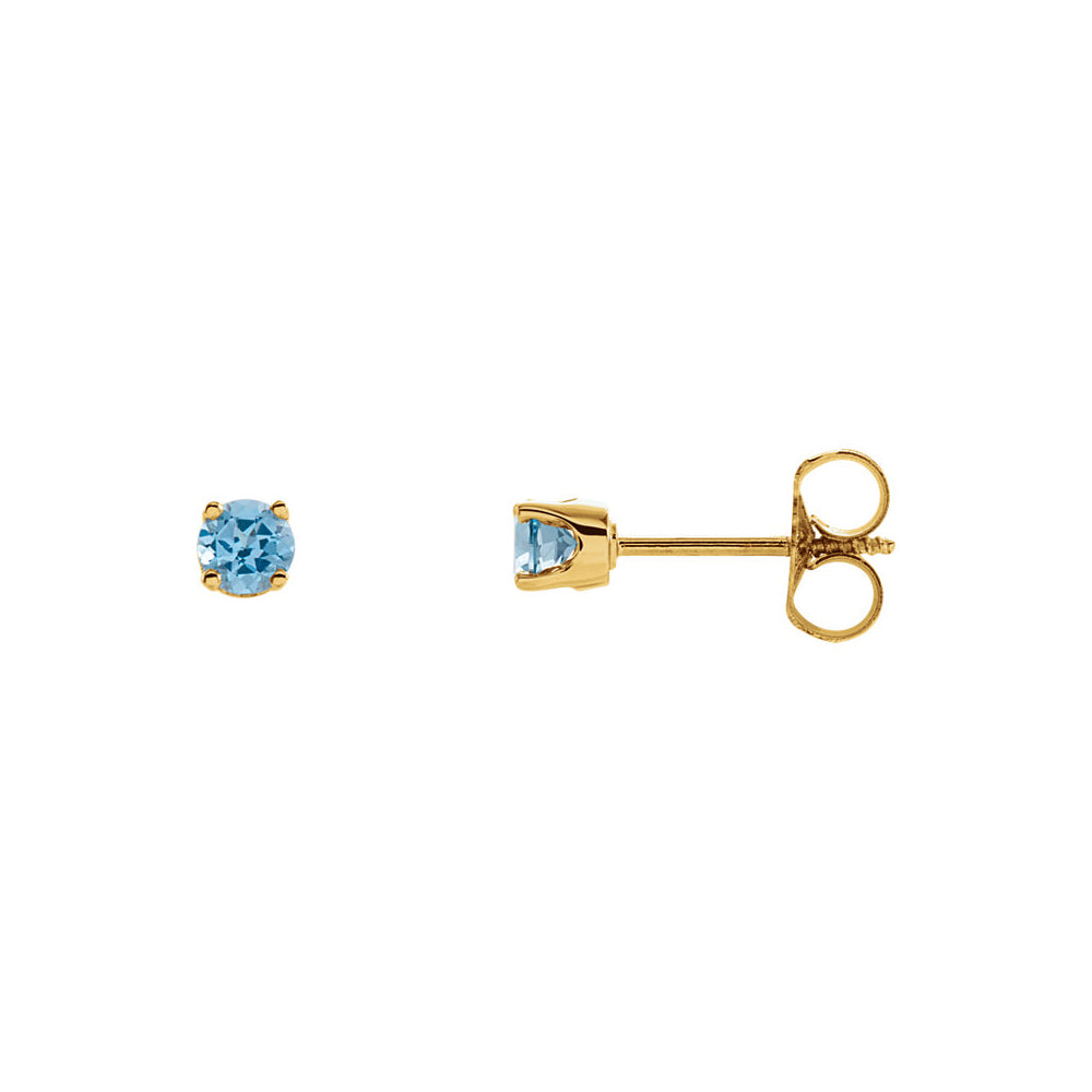 Alternate view of the Kids 14k Yellow Gold 3mm Swiss Blue Topaz Youth Threaded Post Earrings by The Black Bow Jewelry Co.