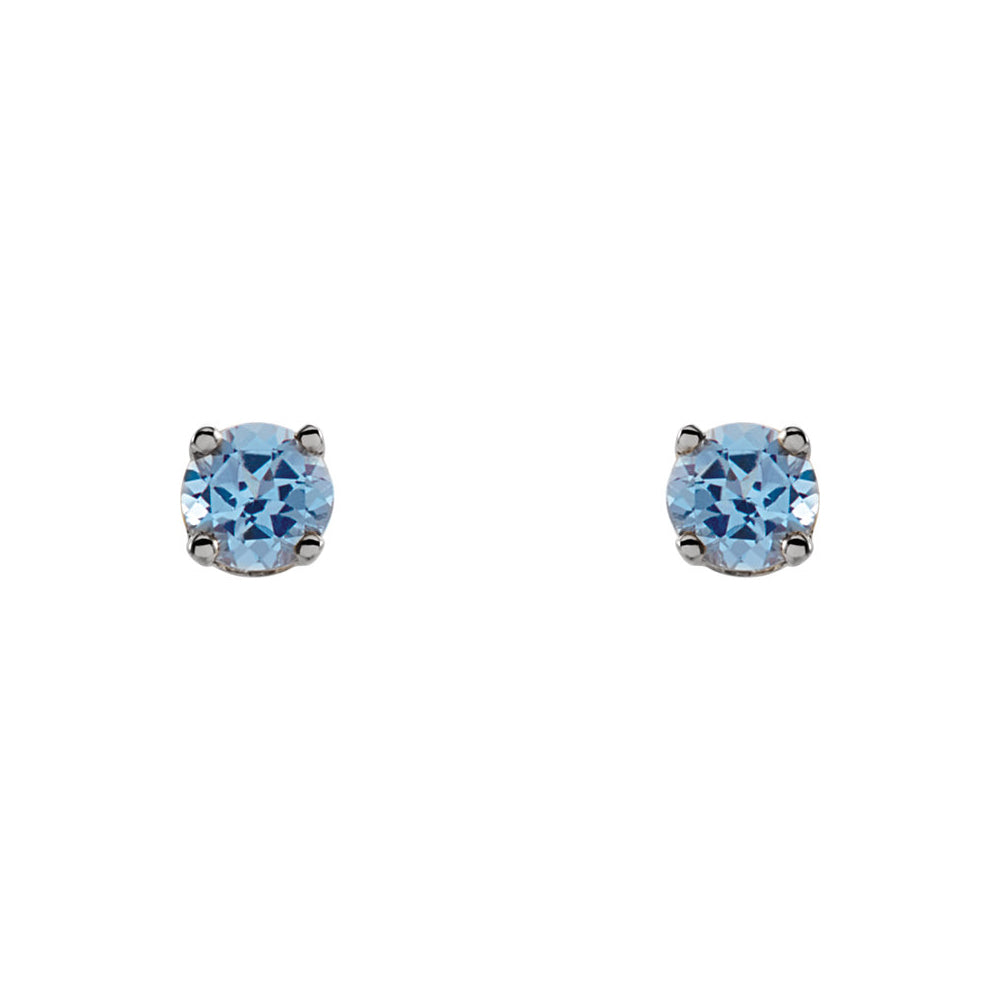 Kids 14k White Gold 3mm Swiss Blue Topaz Youth Threaded Post Earrings, Item E11967 by The Black Bow Jewelry Co.