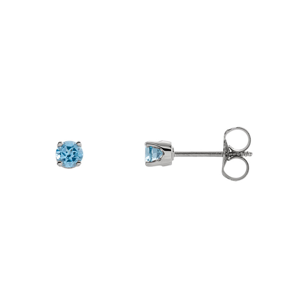 Alternate view of the Kids 14k White Gold 3mm Swiss Blue Topaz Youth Threaded Post Earrings by The Black Bow Jewelry Co.