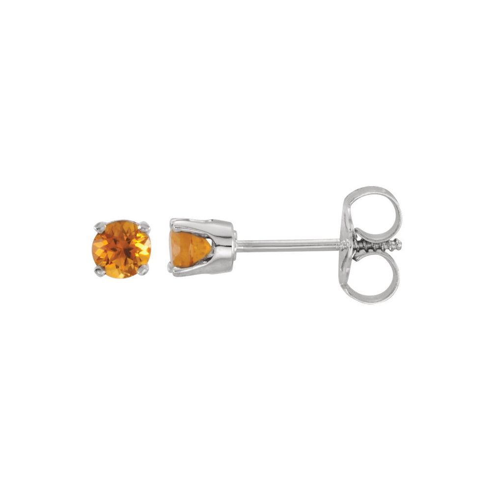 Kids 3mm Citrine Youth Threaded Post Earrings in 14k White Gold, Item E11972 by The Black Bow Jewelry Co.
