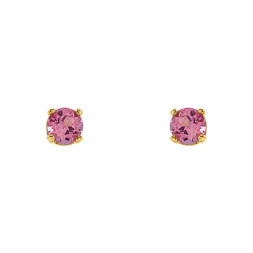 Kids 14k Yellow Gold 3mm Pink Tourmaline Youth Threaded Post Earrings, Item E11975 by The Black Bow Jewelry Co.