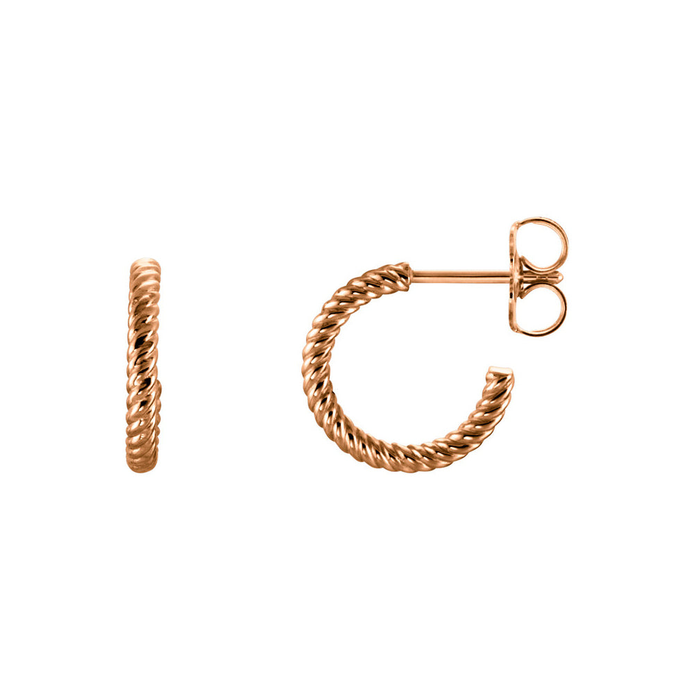 Rope Hoop Earrings in 14k Rose Gold, 12mm (7/16 Inch), Item E11994 by The Black Bow Jewelry Co.