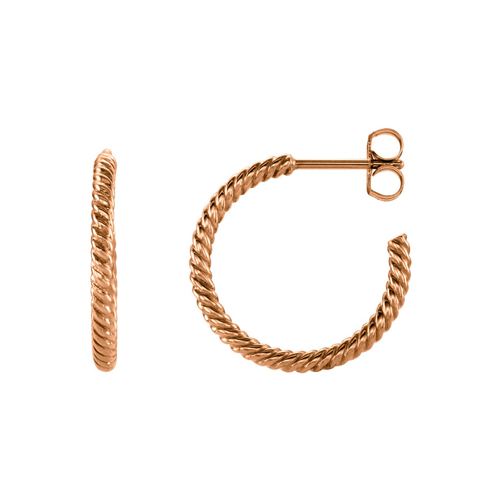 Rope Round Hoop Earrings in 14k Rose Gold, 17mm (5/8 Inch), Item E11998 by The Black Bow Jewelry Co.