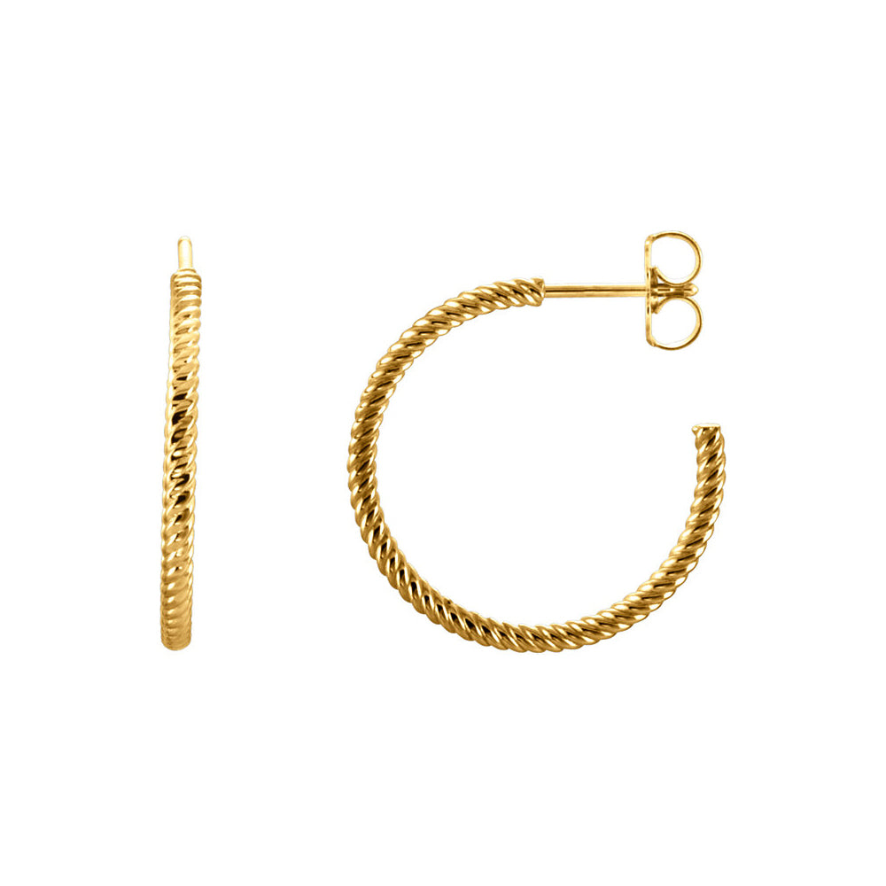 Rope Round Hoop Earrings in 14k Yellow Gold, 21mm (13/16 Inch), Item E12001 by The Black Bow Jewelry Co.