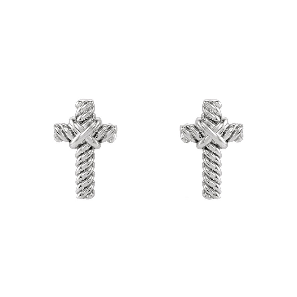 9mm Rope Cross Post Earrings in 14k White Gold, Item E12004 by The Black Bow Jewelry Co.