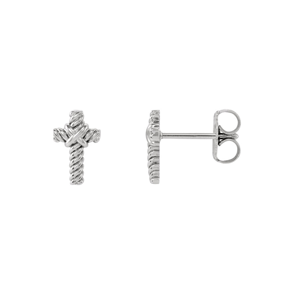 Alternate view of the 9mm Rope Cross Post Earrings in 14k White Gold by The Black Bow Jewelry Co.