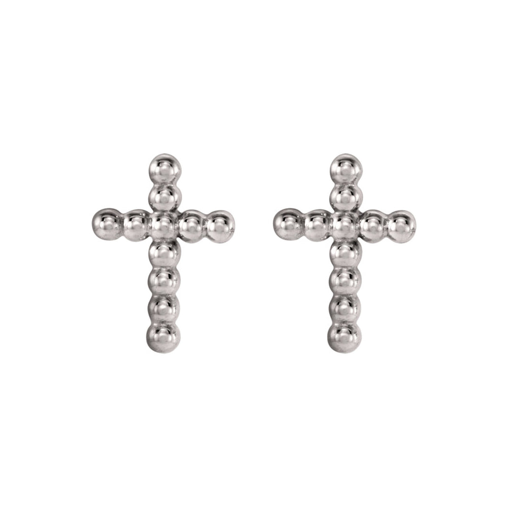 9mm Beaded Cross Post Earrings in 14k White Gold, Item E12005 by The Black Bow Jewelry Co.