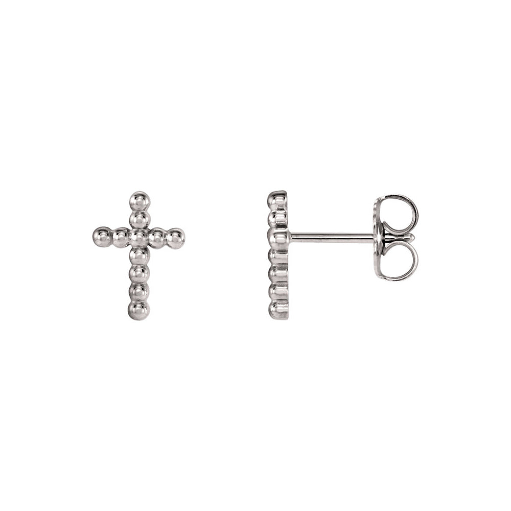 Alternate view of the 9mm Beaded Cross Post Earrings in 14k White Gold by The Black Bow Jewelry Co.