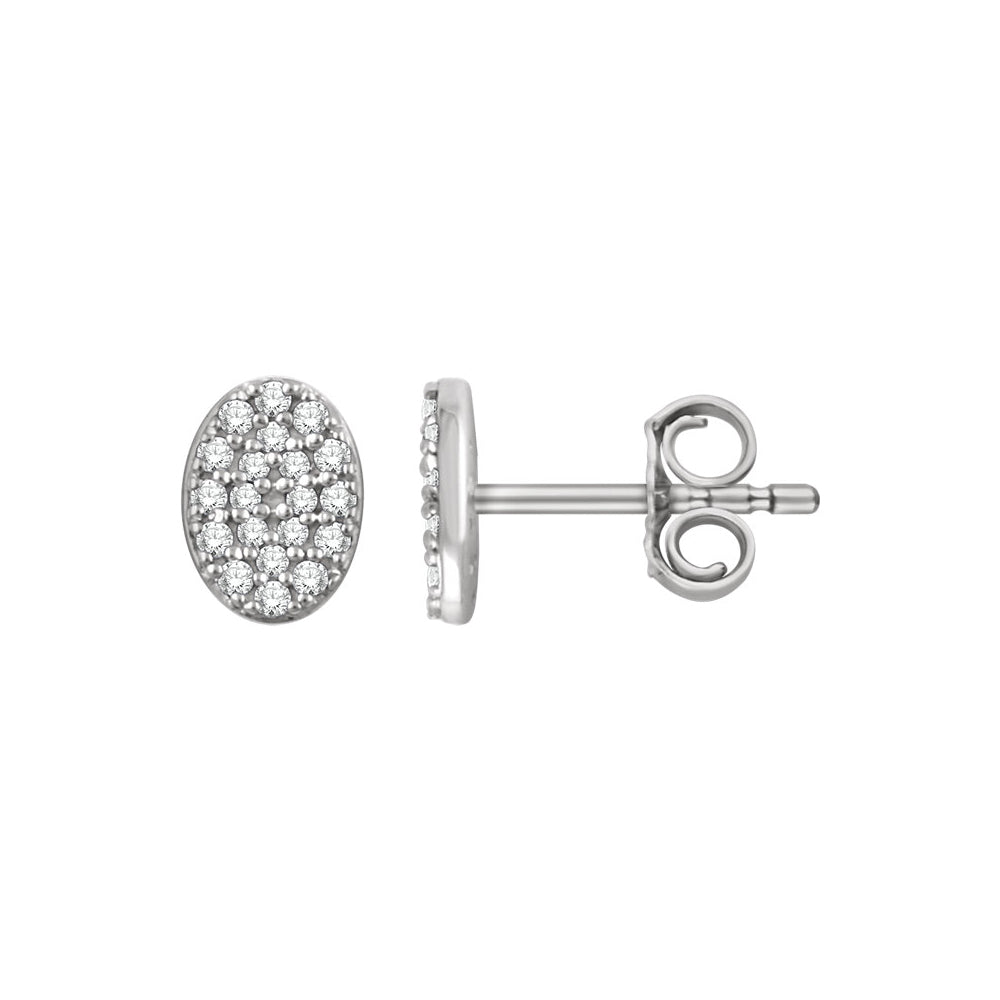 7mm Oval Diamond Cluster Post Earrings in 14k White Gold, Item E12011 by The Black Bow Jewelry Co.