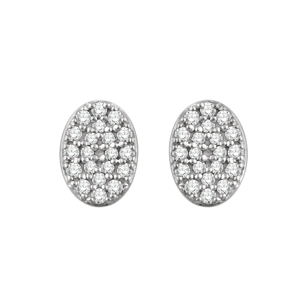 Alternate view of the 7mm Oval Diamond Cluster Post Earrings in 14k White Gold by The Black Bow Jewelry Co.