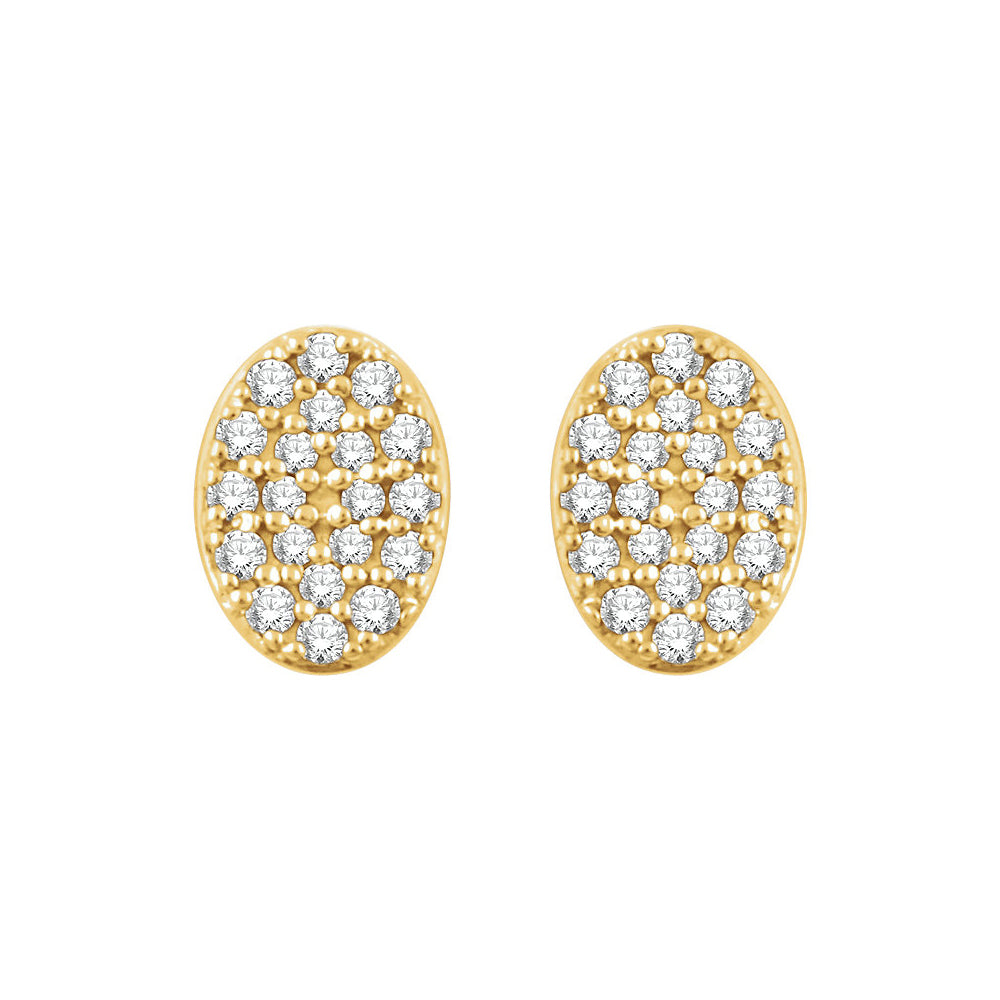 7mm Oval Diamond Cluster Post Earrings in 14k Yellow Gold, Item E12012 by The Black Bow Jewelry Co.