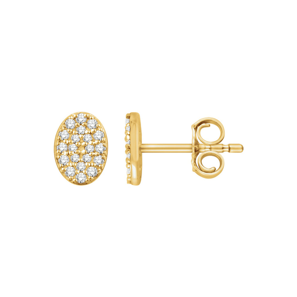 Alternate view of the 7mm Oval Diamond Cluster Post Earrings in 14k Yellow Gold by The Black Bow Jewelry Co.