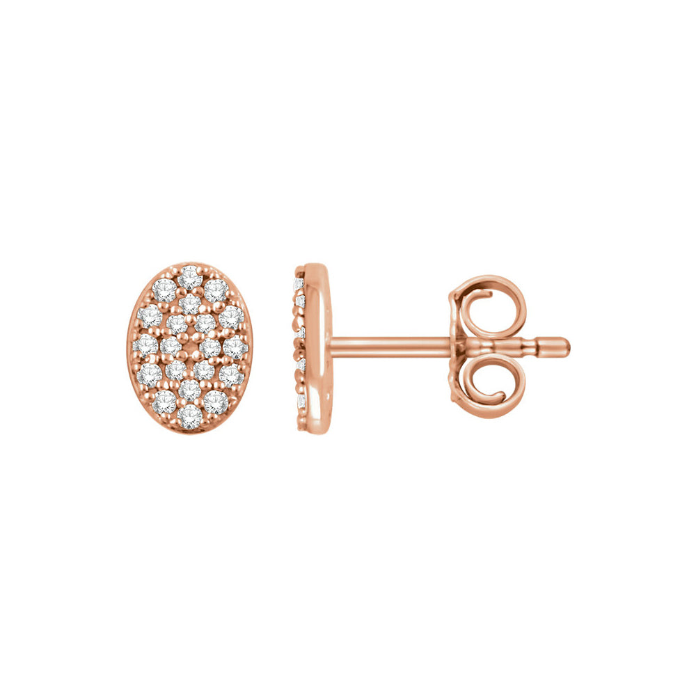 7mm Oval Diamond Cluster Post Earrings in 14k Rose Gold, Item E12013 by The Black Bow Jewelry Co.