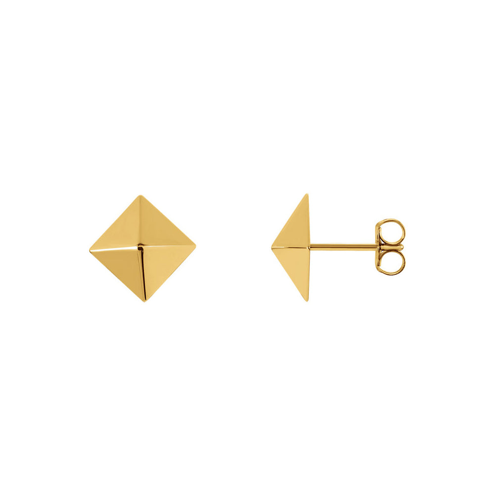 8mm Polished Square Pyramid Stud Earrings in 14k Yellow Gold, Item E12027 by The Black Bow Jewelry Co.