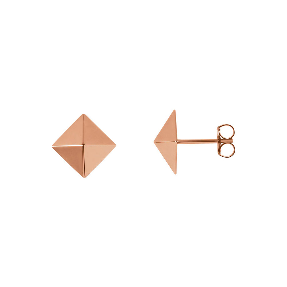 8mm Polished Square Pyramid Stud Earrings in 14k Rose Gold, Item E12028 by The Black Bow Jewelry Co.