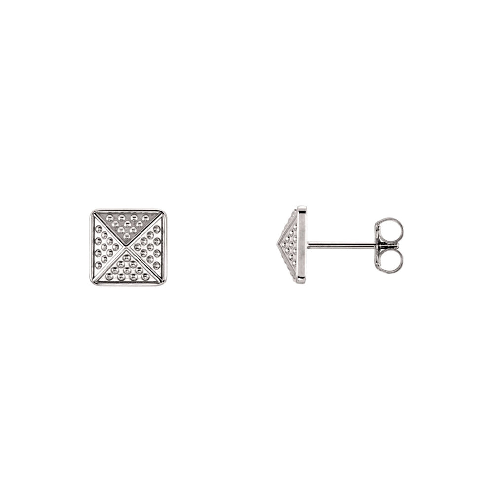 8mm Textured Square Pyramid Stud Earrings in 14k White Gold, Item E12029 by The Black Bow Jewelry Co.