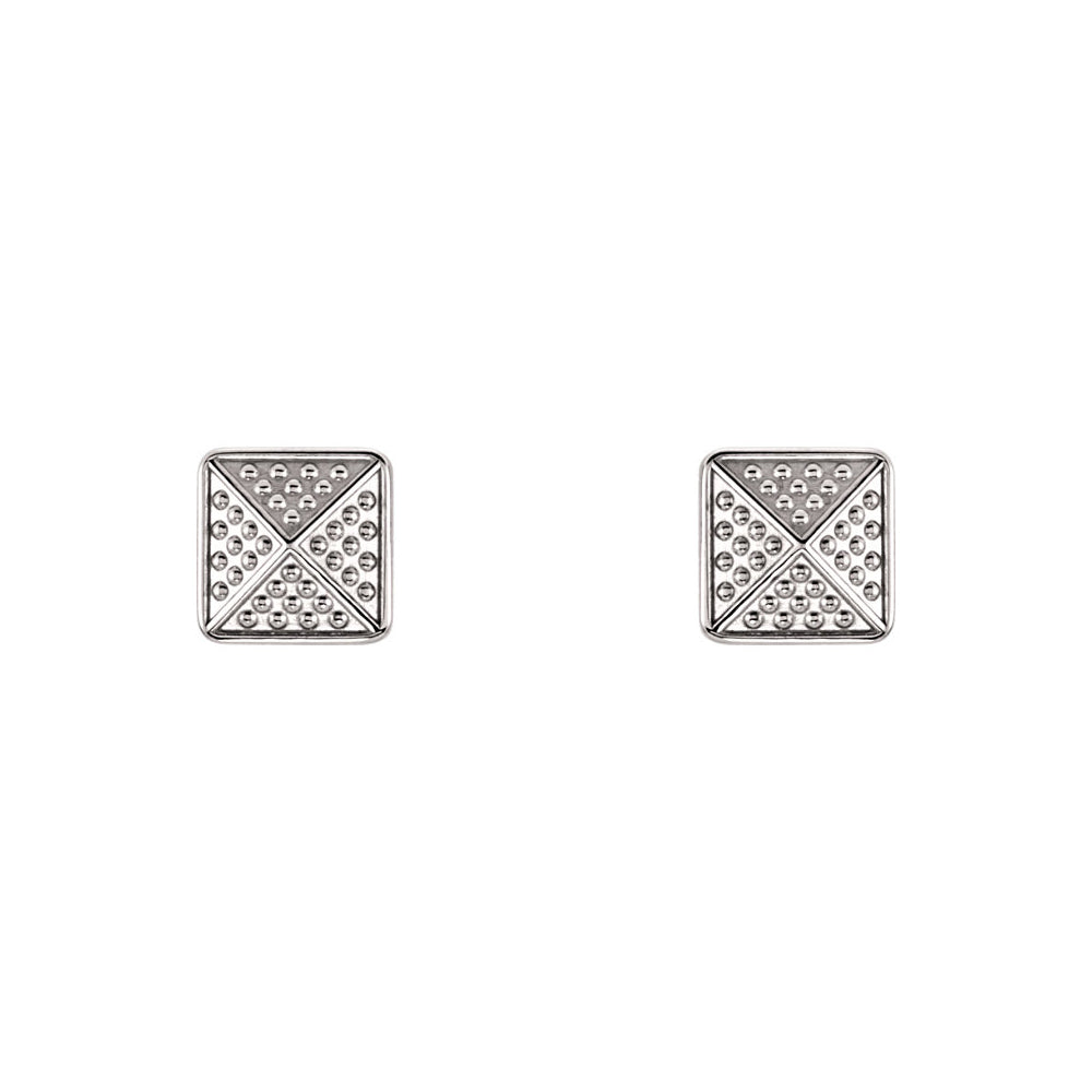 Alternate view of the 8mm Textured Square Pyramid Stud Earrings in 14k White Gold by The Black Bow Jewelry Co.