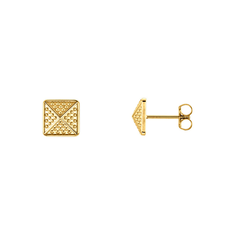 8mm Textured Square Pyramid Stud Earrings in 14k Yellow Gold, Item E12030 by The Black Bow Jewelry Co.