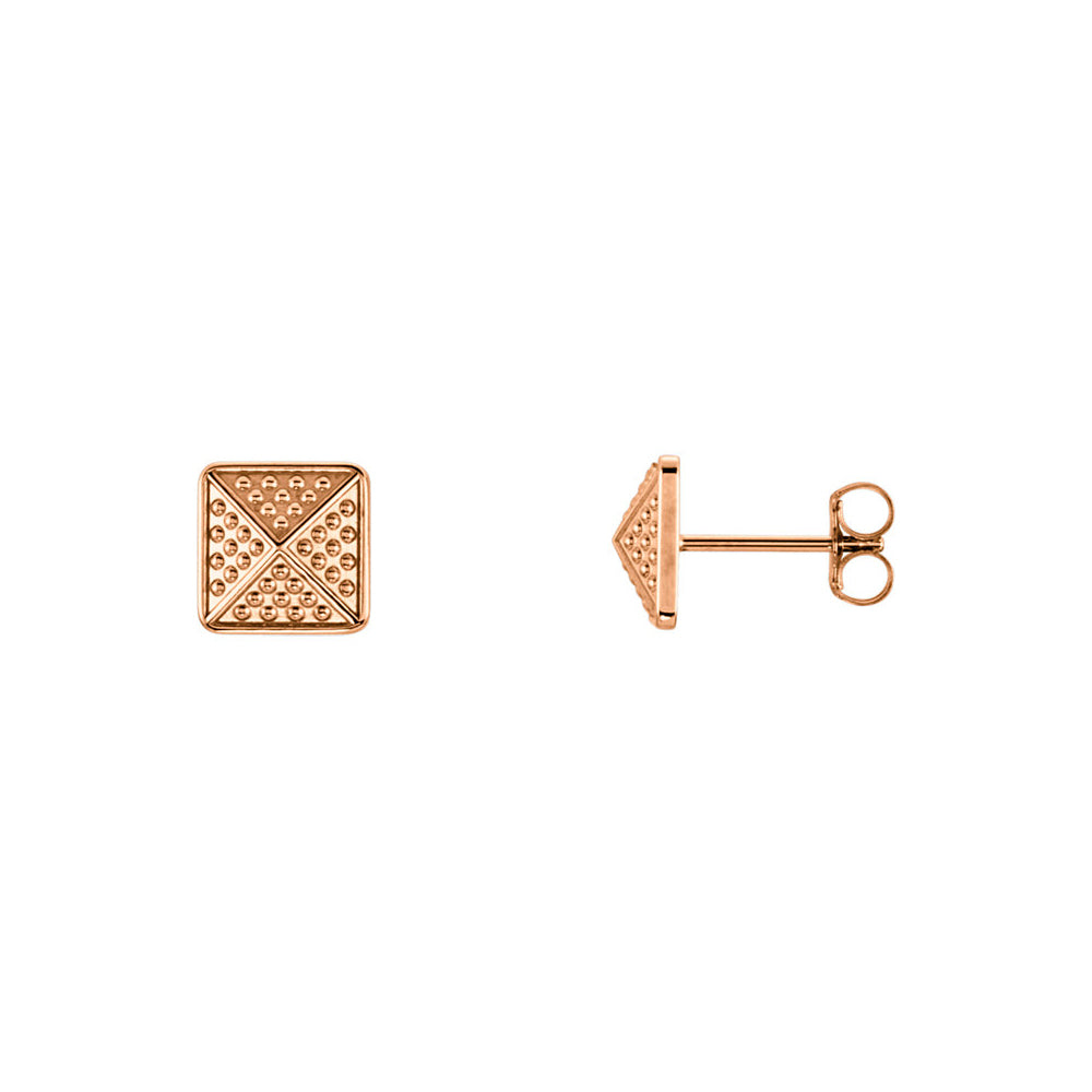 8mm Textured Square Pyramid Stud Earrings in 14k Rose Gold, Item E12031 by The Black Bow Jewelry Co.
