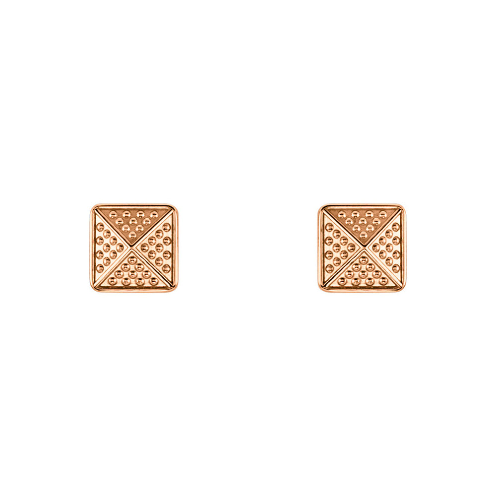 Alternate view of the 8mm Textured Square Pyramid Stud Earrings in 14k Rose Gold by The Black Bow Jewelry Co.