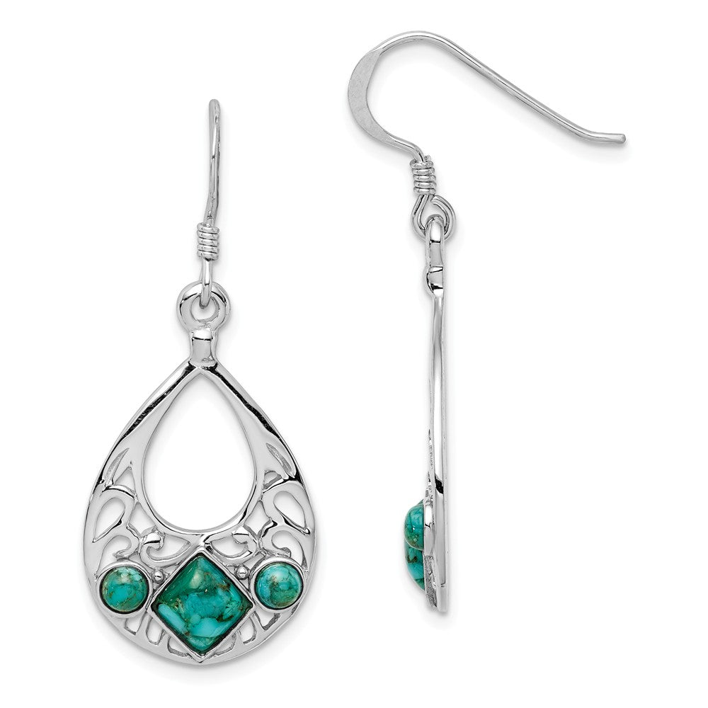Teardrop Turquoise Dangle Earrings in Sterling Silver, Item E12033 by The Black Bow Jewelry Co.