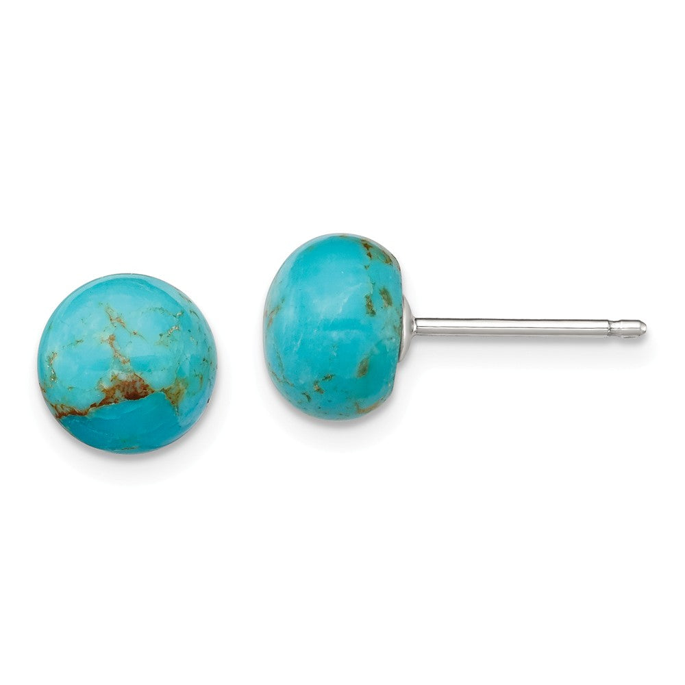 8-8.5mm Button Turquoise Sterling Silver Stud Earrings, Item E12035 by The Black Bow Jewelry Co.