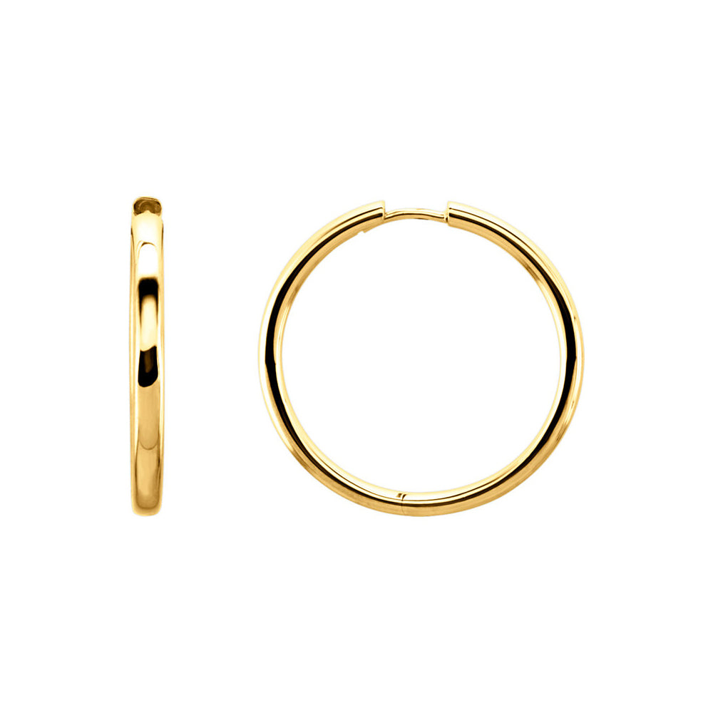 2.6mm Hinged Endless Round Hoop Earrings in 14k Yellow Gold, 29mm, Item E12038 by The Black Bow Jewelry Co.