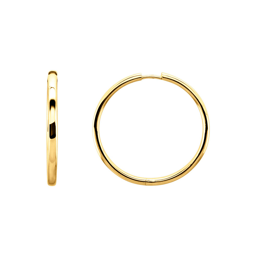 2.6mm Hinged Endless Round Hoop Earrings in 14k Yellow Gold, 34mm, Item E12039 by The Black Bow Jewelry Co.