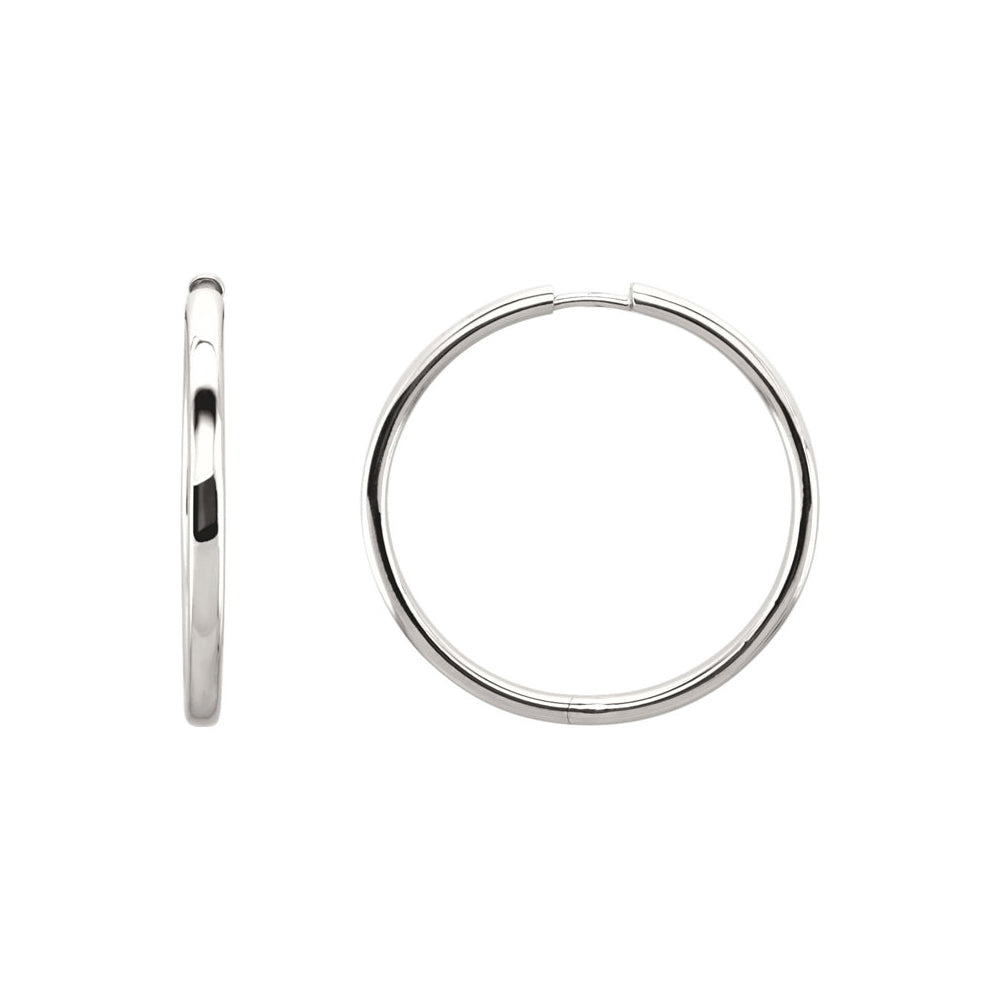 2.6mm Hinged Endless Round Hoop Earrings in Sterling Silver, 34mm