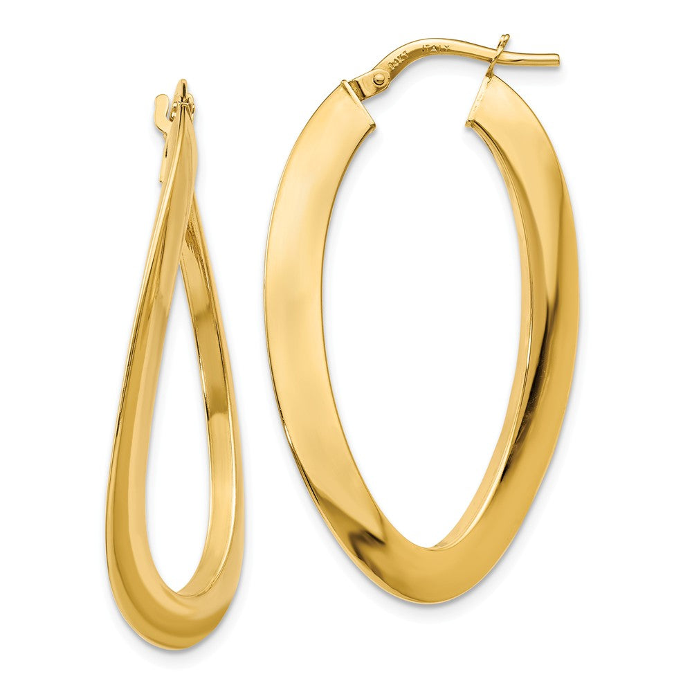 Twisted Oval Hoop Earrings in 14k Yellow Gold, 38mm (1 1/2 Inch), Item E12049 by The Black Bow Jewelry Co.