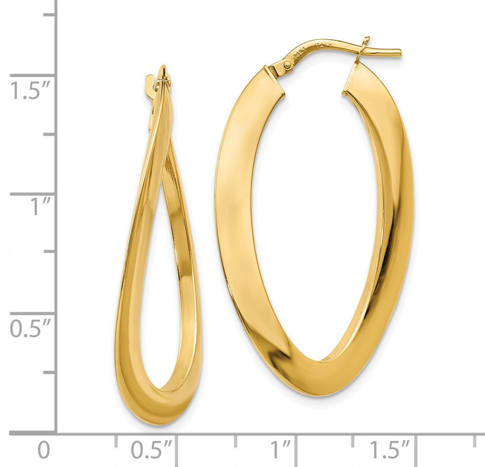 Alternate view of the Twisted Oval Hoop Earrings in 14k Yellow Gold, 38mm (1 1/2 Inch) by The Black Bow Jewelry Co.