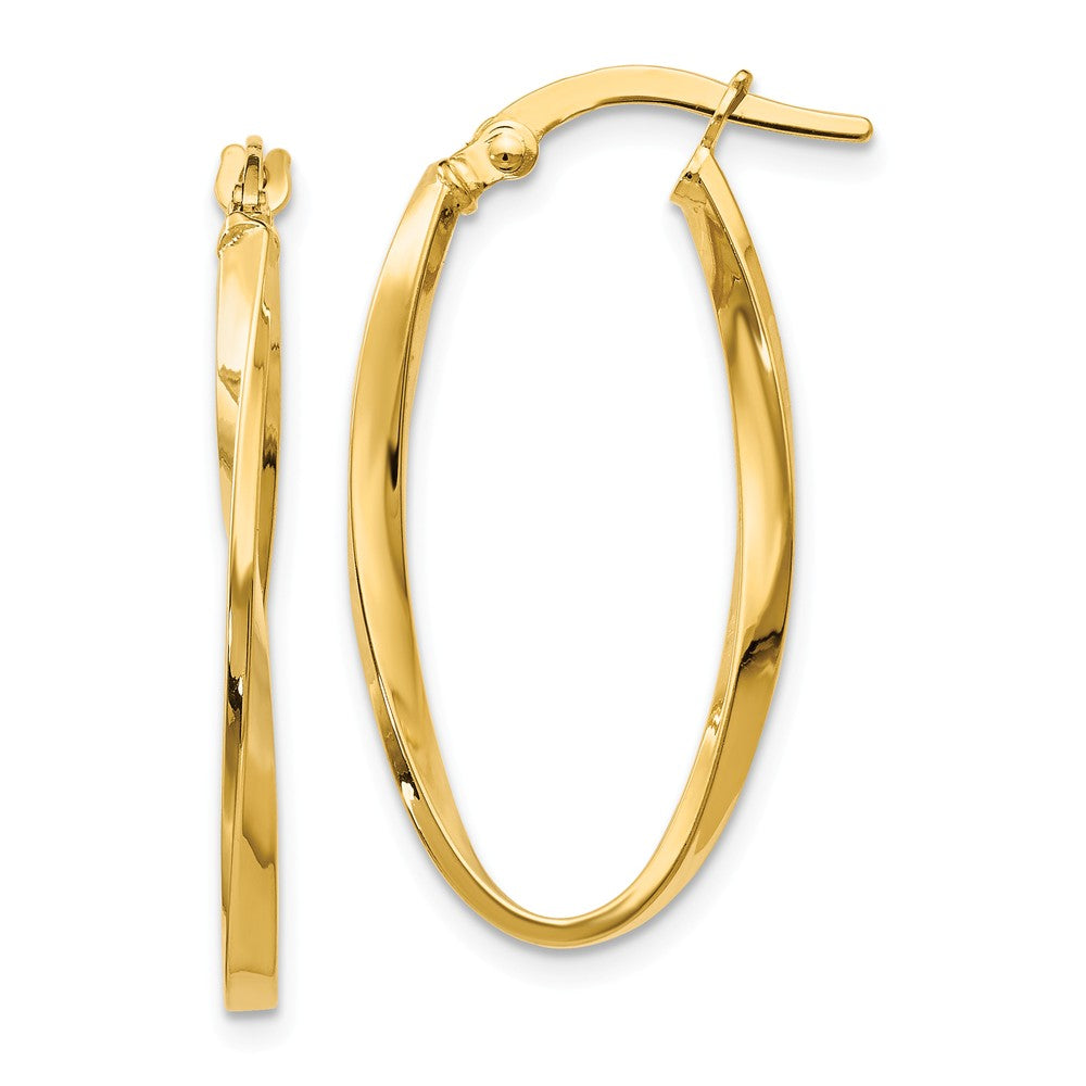 2mm Twisted Oval Hoop Earrings in 14k Yellow Gold, 30mm (1 3/16 Inch), Item E12057 by The Black Bow Jewelry Co.