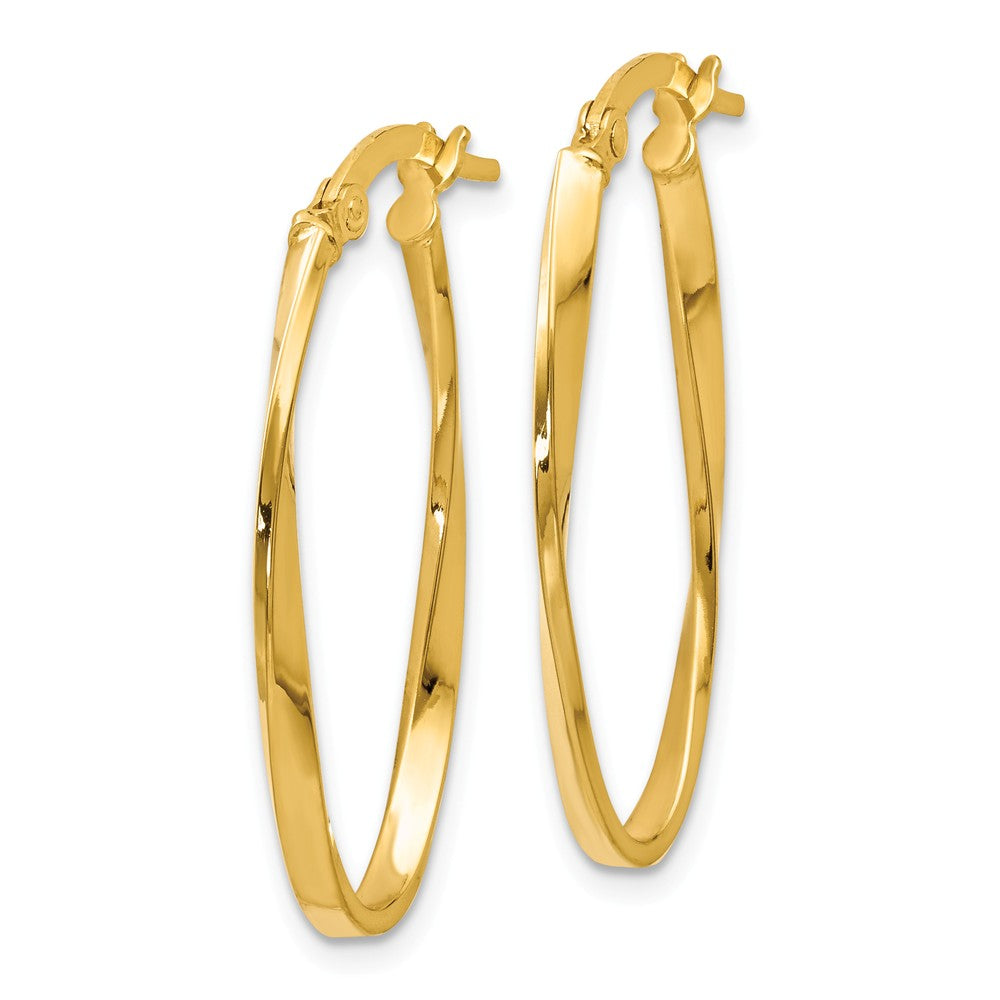 Alternate view of the 2mm Twisted Oval Hoop Earrings in 14k Yellow Gold, 30mm (1 3/16 Inch) by The Black Bow Jewelry Co.