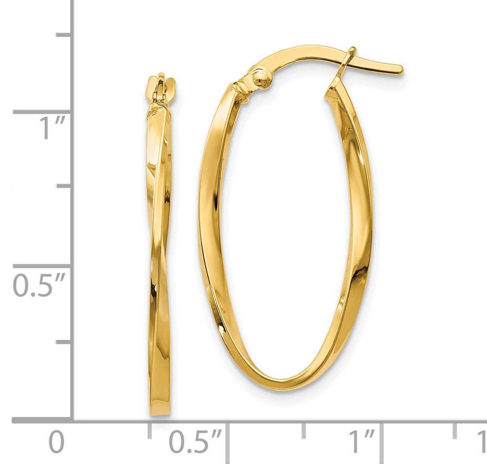 Alternate view of the 2mm Twisted Oval Hoop Earrings in 14k Yellow Gold, 30mm (1 3/16 Inch) by The Black Bow Jewelry Co.