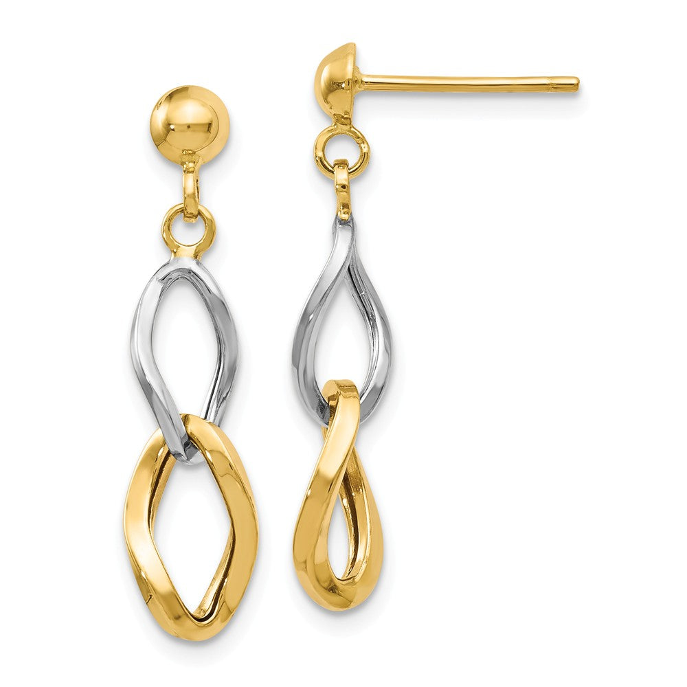 Two Tone Open Link Post Dangle Earrings in 14k Gold, 25mm (1 Inch), Item E12064 by The Black Bow Jewelry Co.