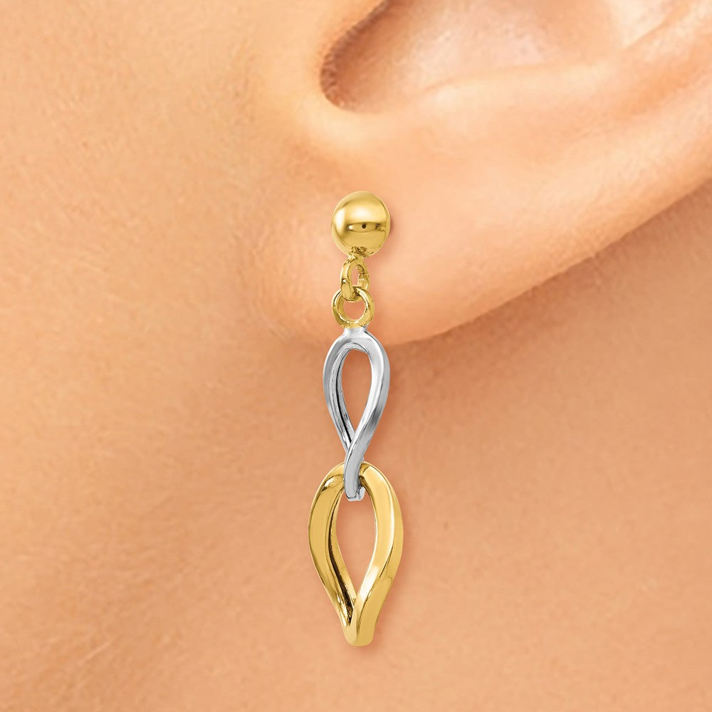 Alternate view of the Two Tone Open Link Post Dangle Earrings in 14k Gold, 25mm (1 Inch) by The Black Bow Jewelry Co.
