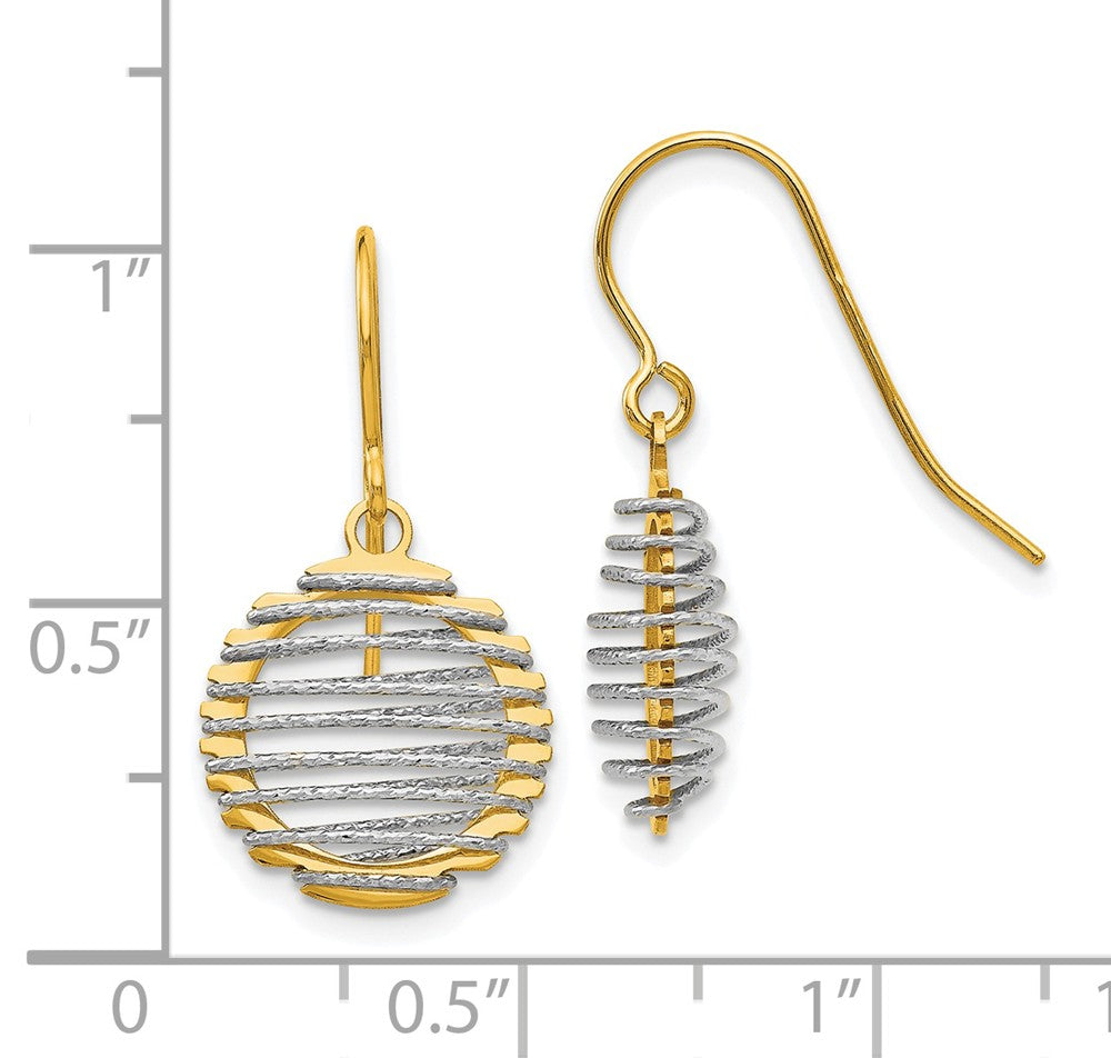 Alternate view of the 13mm Wire Wrapped Dangle Earrings in 14k Yellow and White Gold by The Black Bow Jewelry Co.