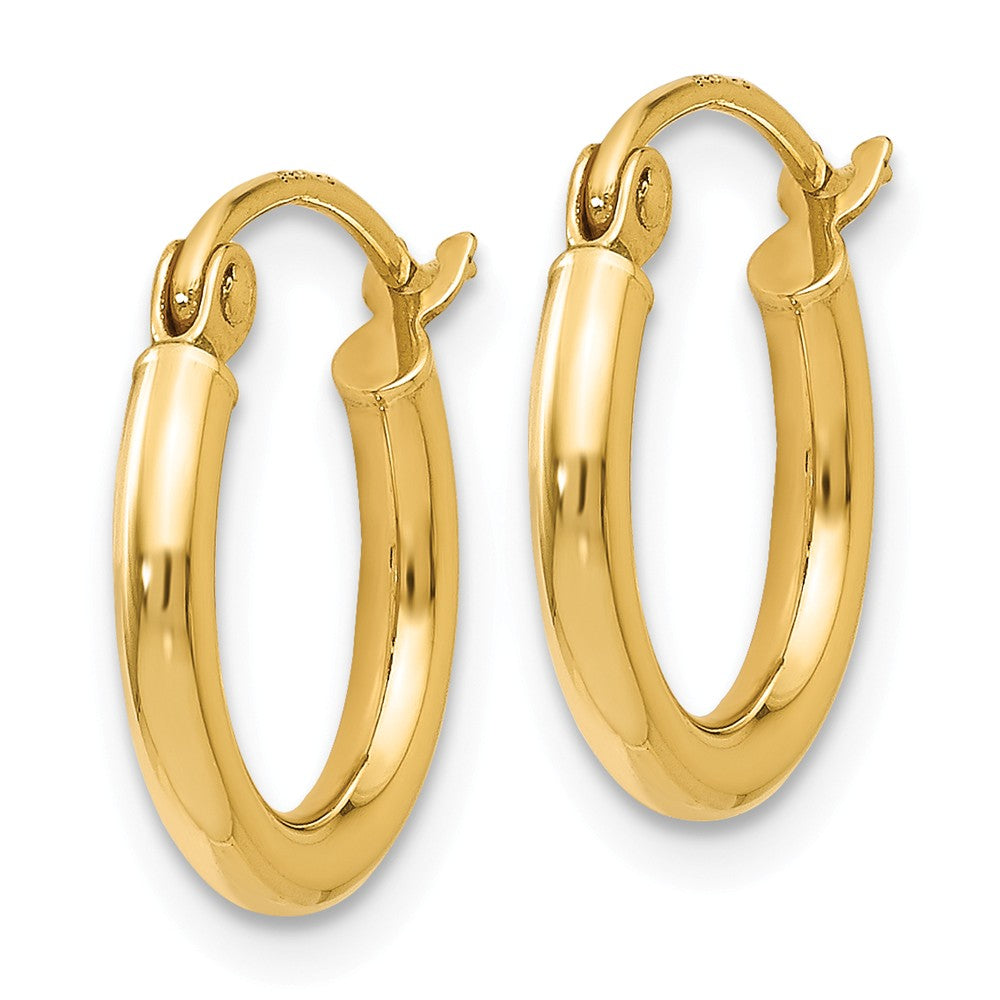 Alternate view of the 2mm Round Hoop Earrings in 14k Yellow Gold, 12mm (7/16 Inch) by The Black Bow Jewelry Co.