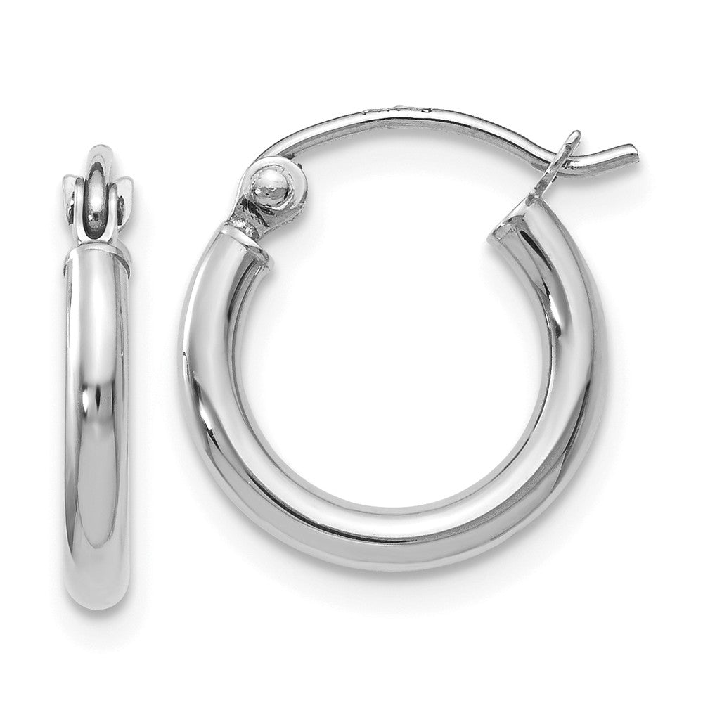 2mm Round Hoop Earrings in 14k White Gold, 12mm (7/16 Inch), Item E12080 by The Black Bow Jewelry Co.
