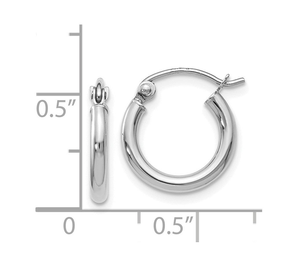 Alternate view of the 2mm Round Hoop Earrings in 14k White Gold, 12mm (7/16 Inch) by The Black Bow Jewelry Co.