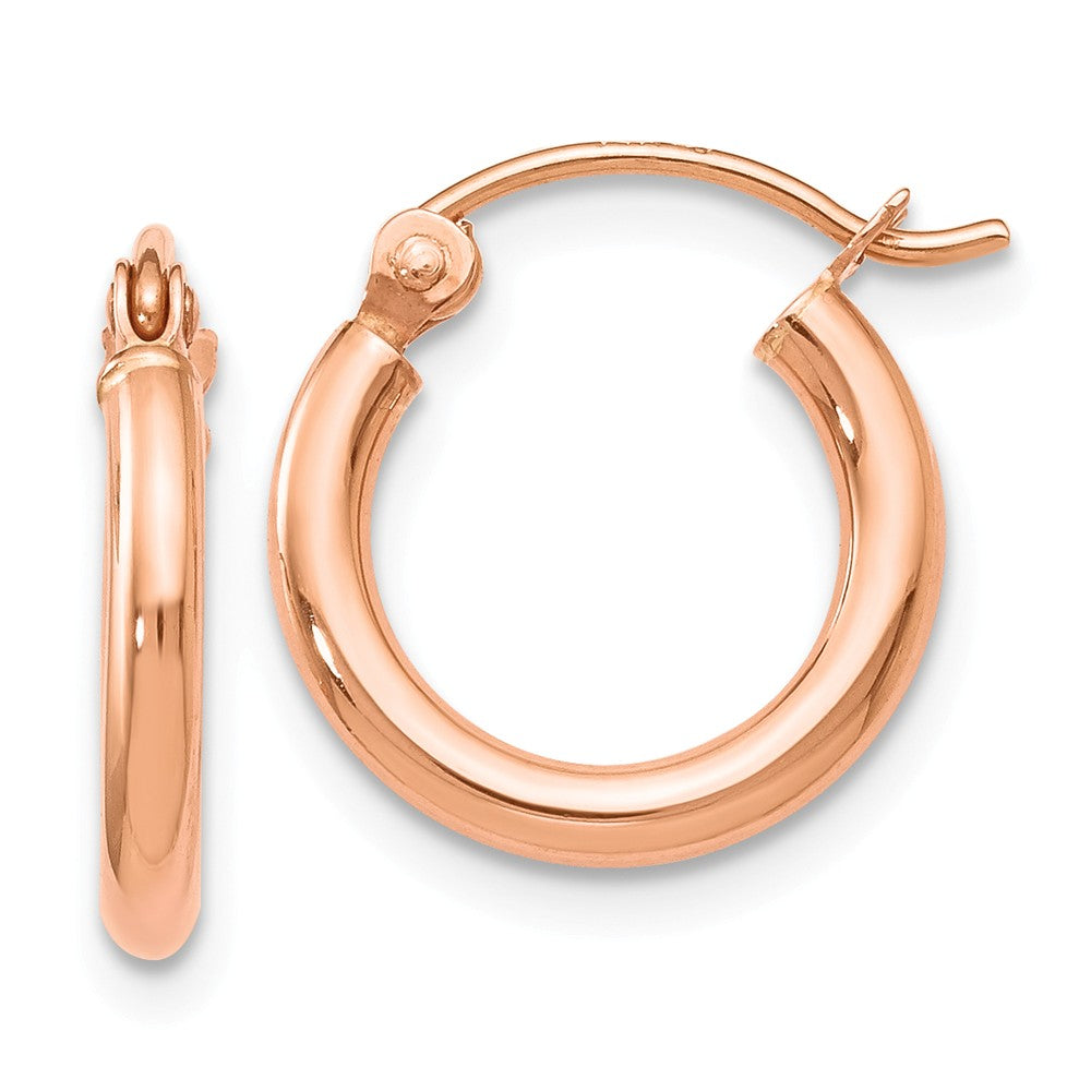 2mm Round Hoop Earrings in 14k Rose Gold, 12mm (7/16 Inch), Item E12081 by The Black Bow Jewelry Co.