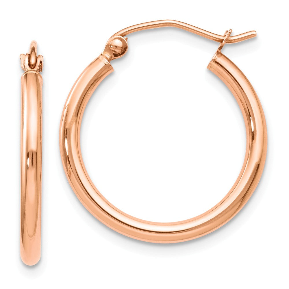 2mm Round Hoop Earrings in 14k Rose Gold, 20mm (3/4 Inch), Item E12084 by The Black Bow Jewelry Co.