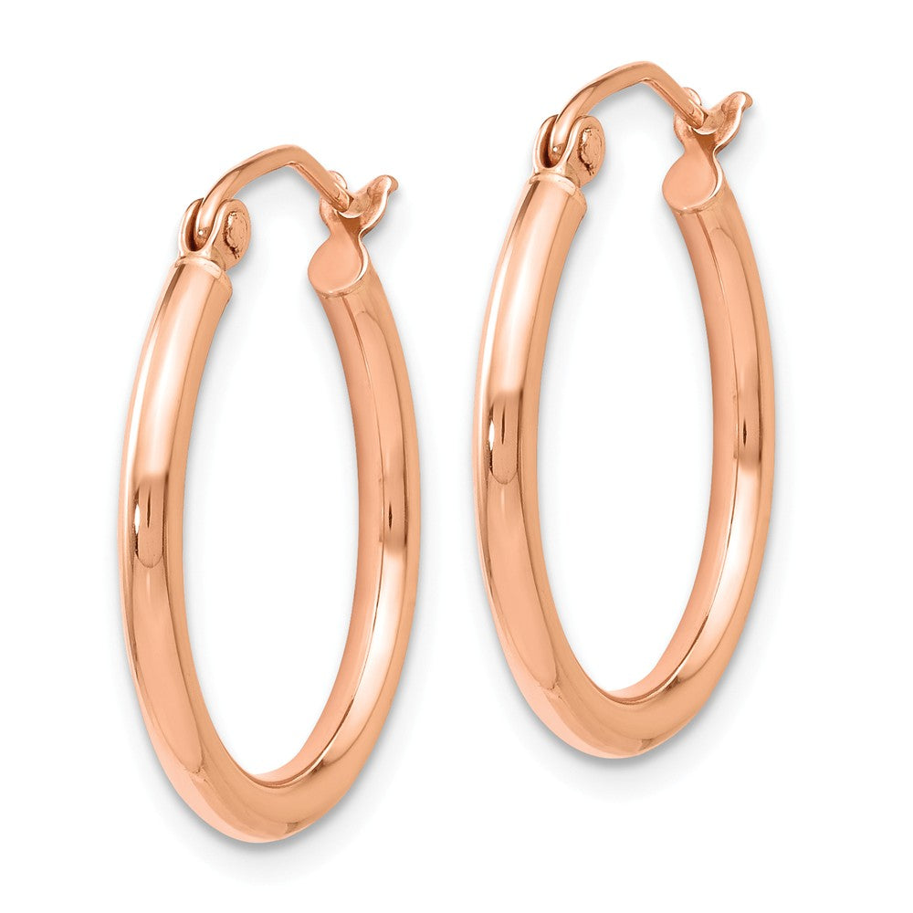 Alternate view of the 2mm Round Hoop Earrings in 14k Rose Gold, 20mm (3/4 Inch) by The Black Bow Jewelry Co.