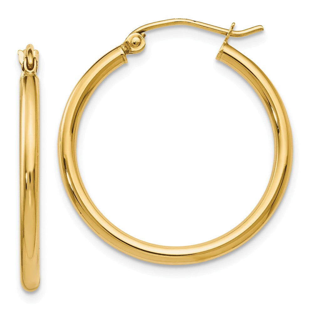2mm Round Hoop Earrings in 14k Yellow Gold, 25mm (1 Inch), Item E12085 by The Black Bow Jewelry Co.