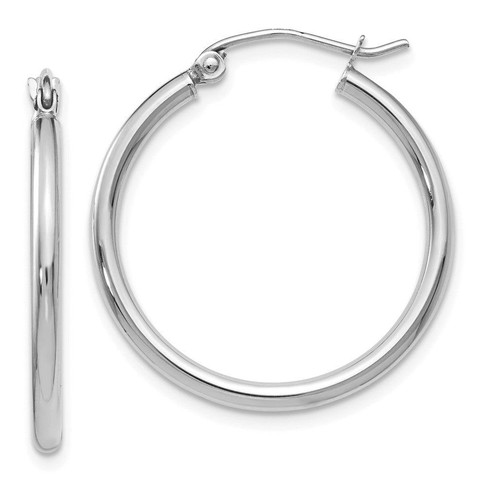 2mm Round Hoop Earrings in 14k White Gold, 25mm (1 Inch), Item E12086 by The Black Bow Jewelry Co.
