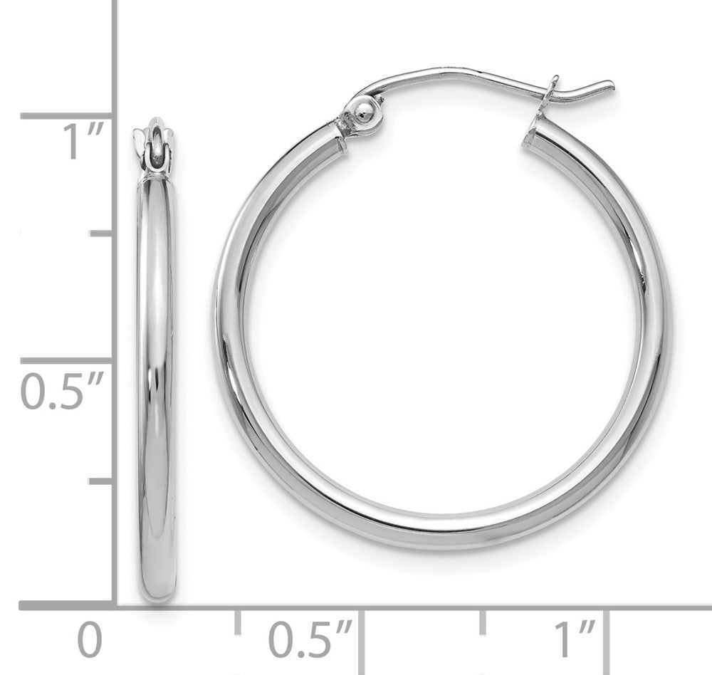 Alternate view of the 2mm Round Hoop Earrings in 14k White Gold, 25mm (1 Inch) by The Black Bow Jewelry Co.