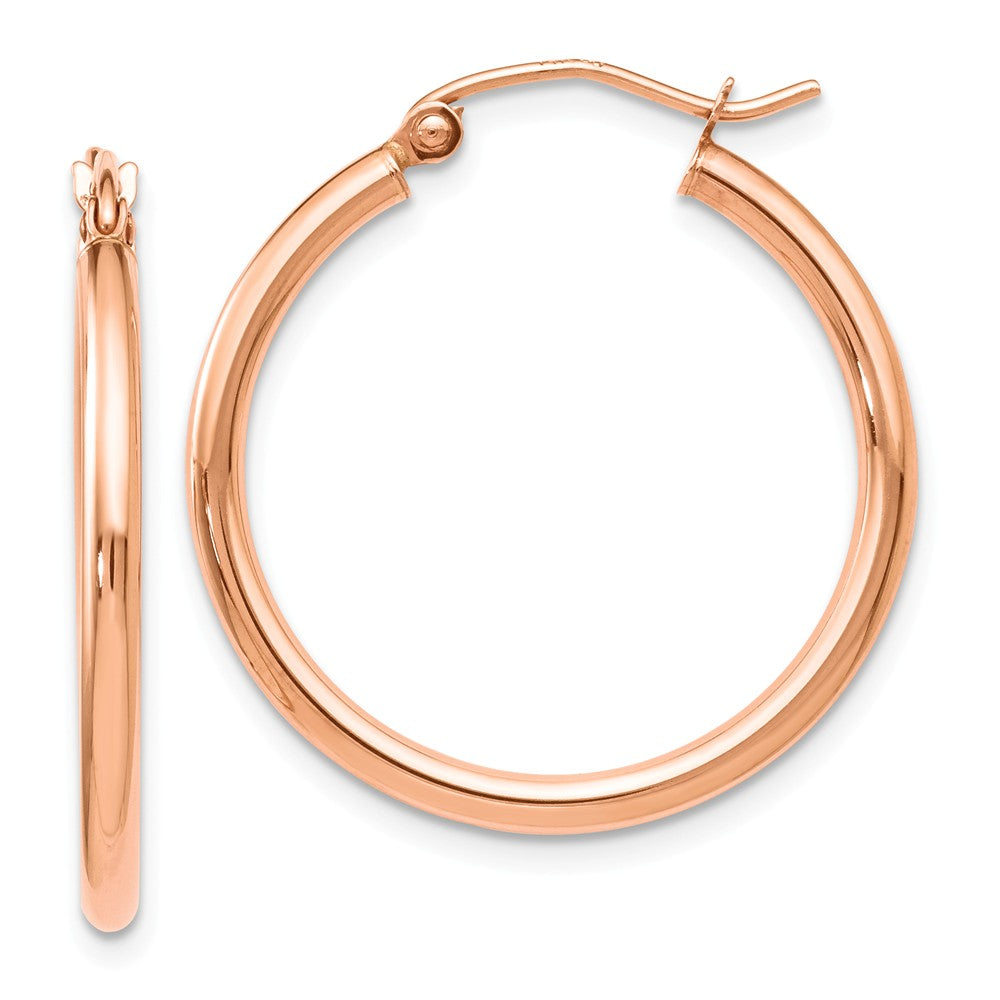 2mm Round Hoop Earrings in 14k Rose Gold, 25mm (1 Inch), Item E12087 by The Black Bow Jewelry Co.