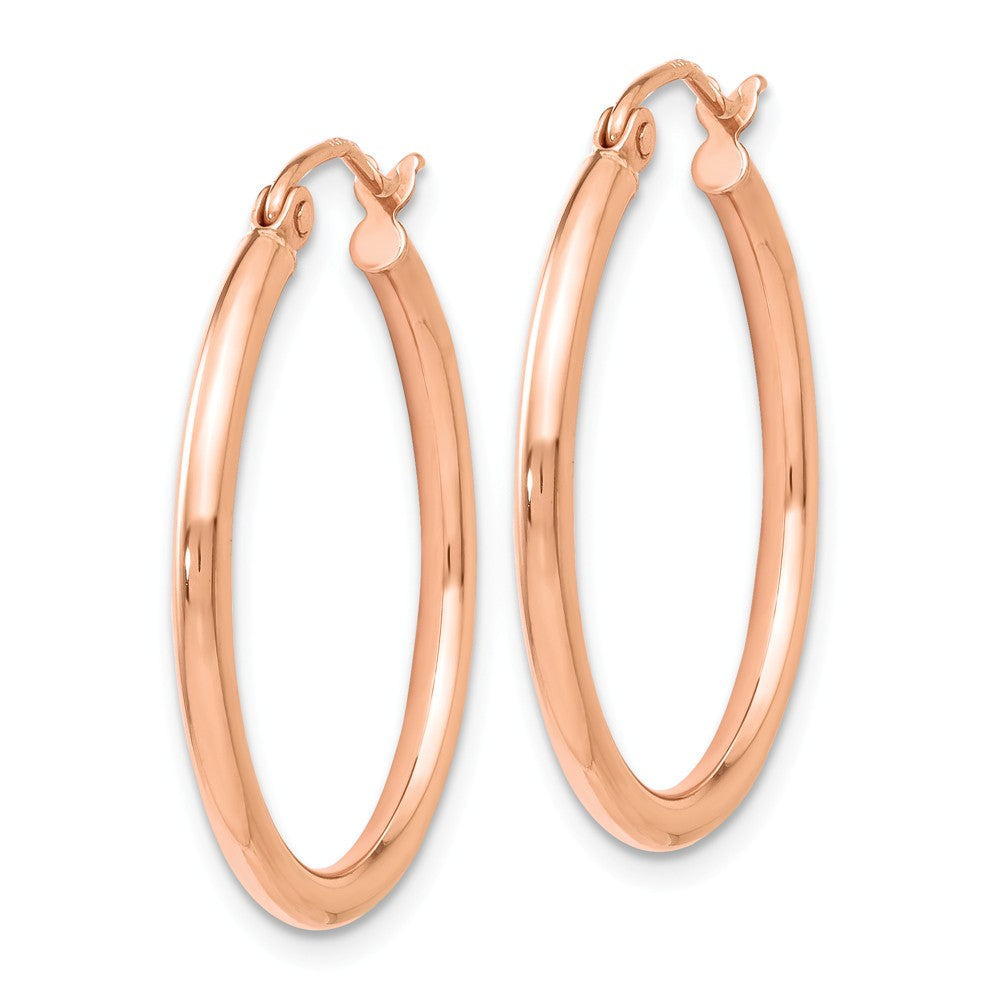 Alternate view of the 2mm Round Hoop Earrings in 14k Rose Gold, 25mm (1 Inch) by The Black Bow Jewelry Co.